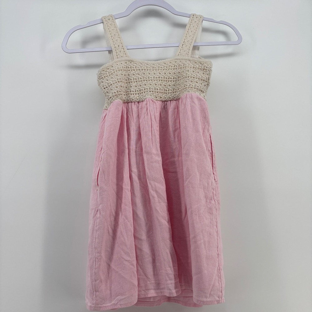 Abercrombie Kids Dress Kids Size 7/8 Pink Crochet Bodice Linen Blend Pockets